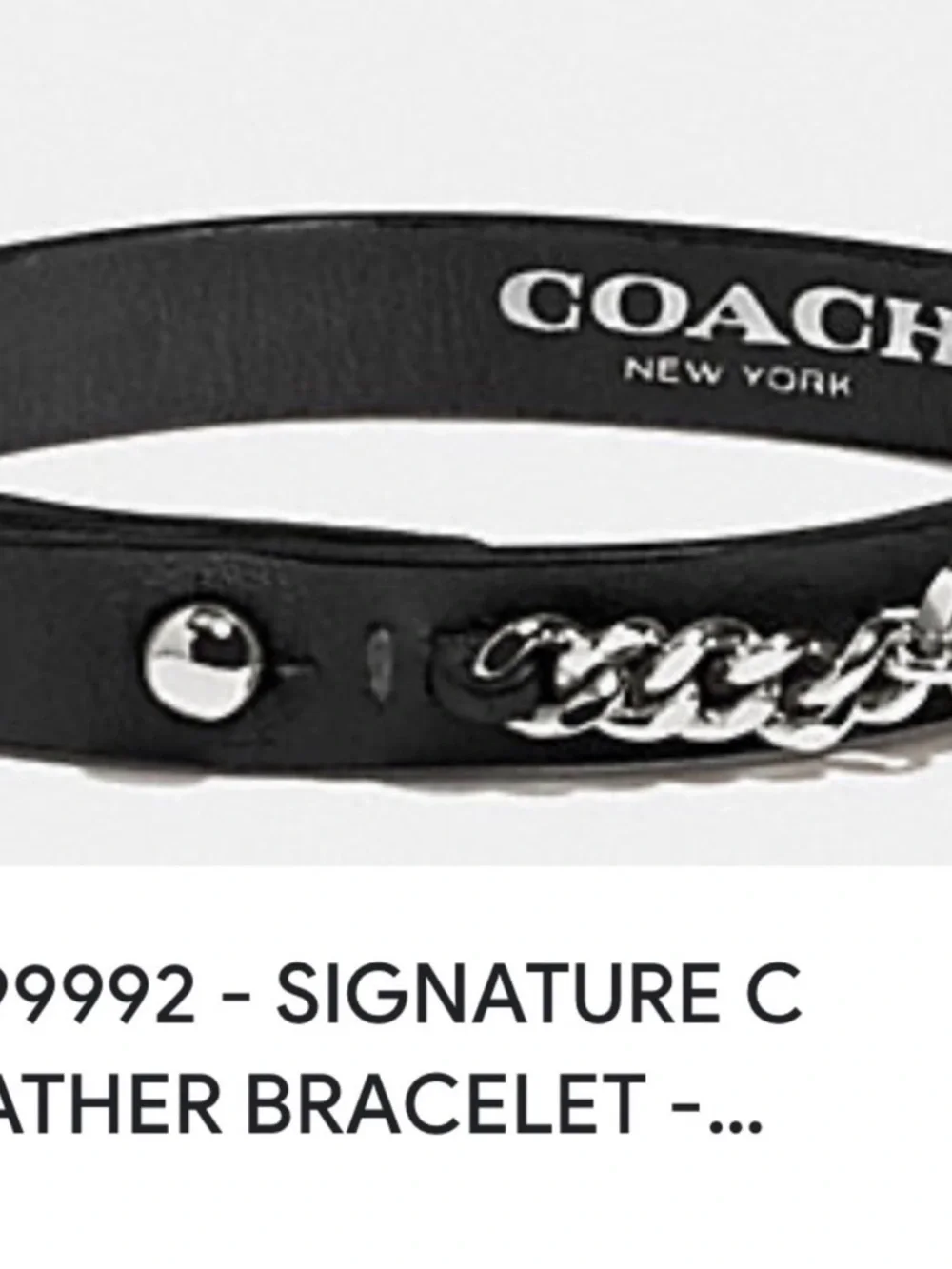 Coach Black Leather Bracelet with Silver Chain Accent